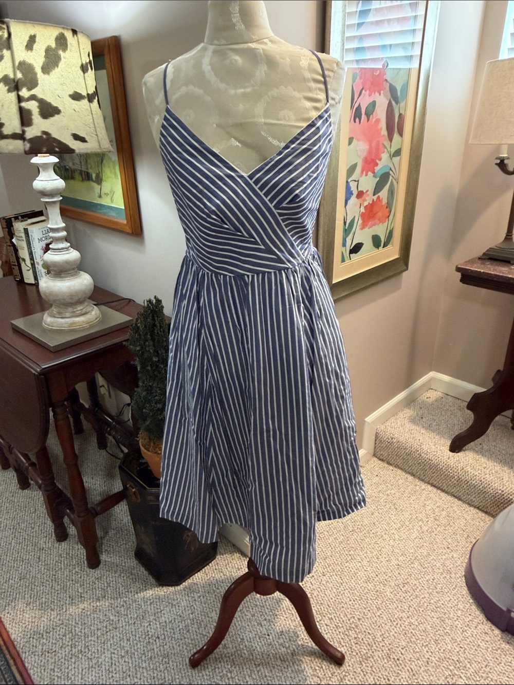 Midi Party Dress in Shirting Stripe
